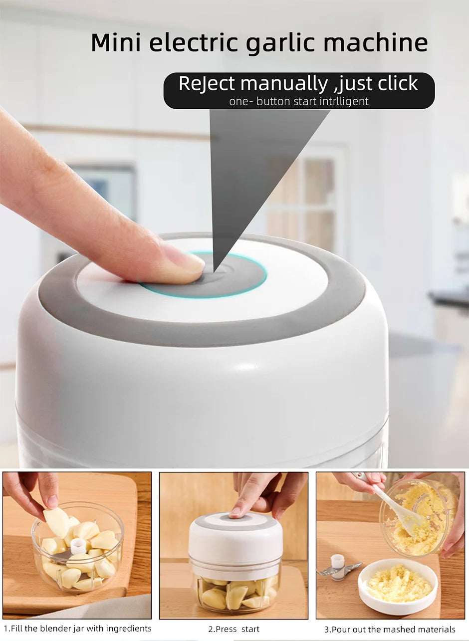 MYVIT USB Electric Mini Food Chopper — 30W Portable Garlic Masher & Vegetable Chopper, 250ml BPA-Free