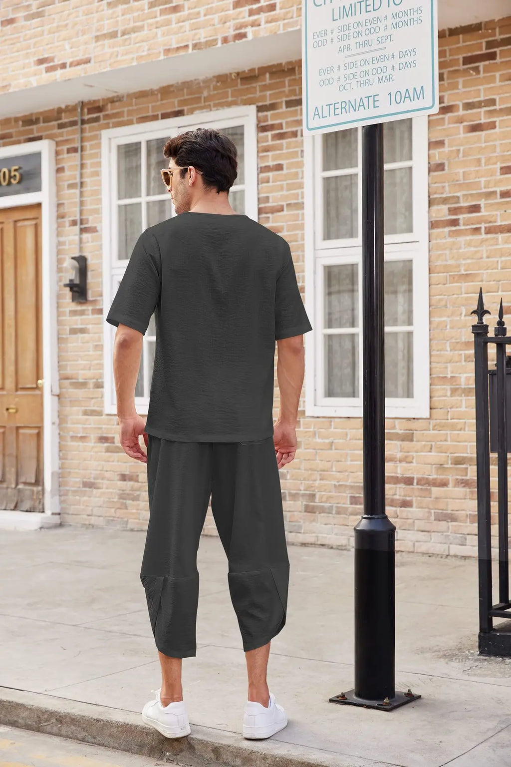 Men's Cotton Linen Short Sleeve Shirt & Shorts Set – Breathable Casual Beach Pajama 2-Piece