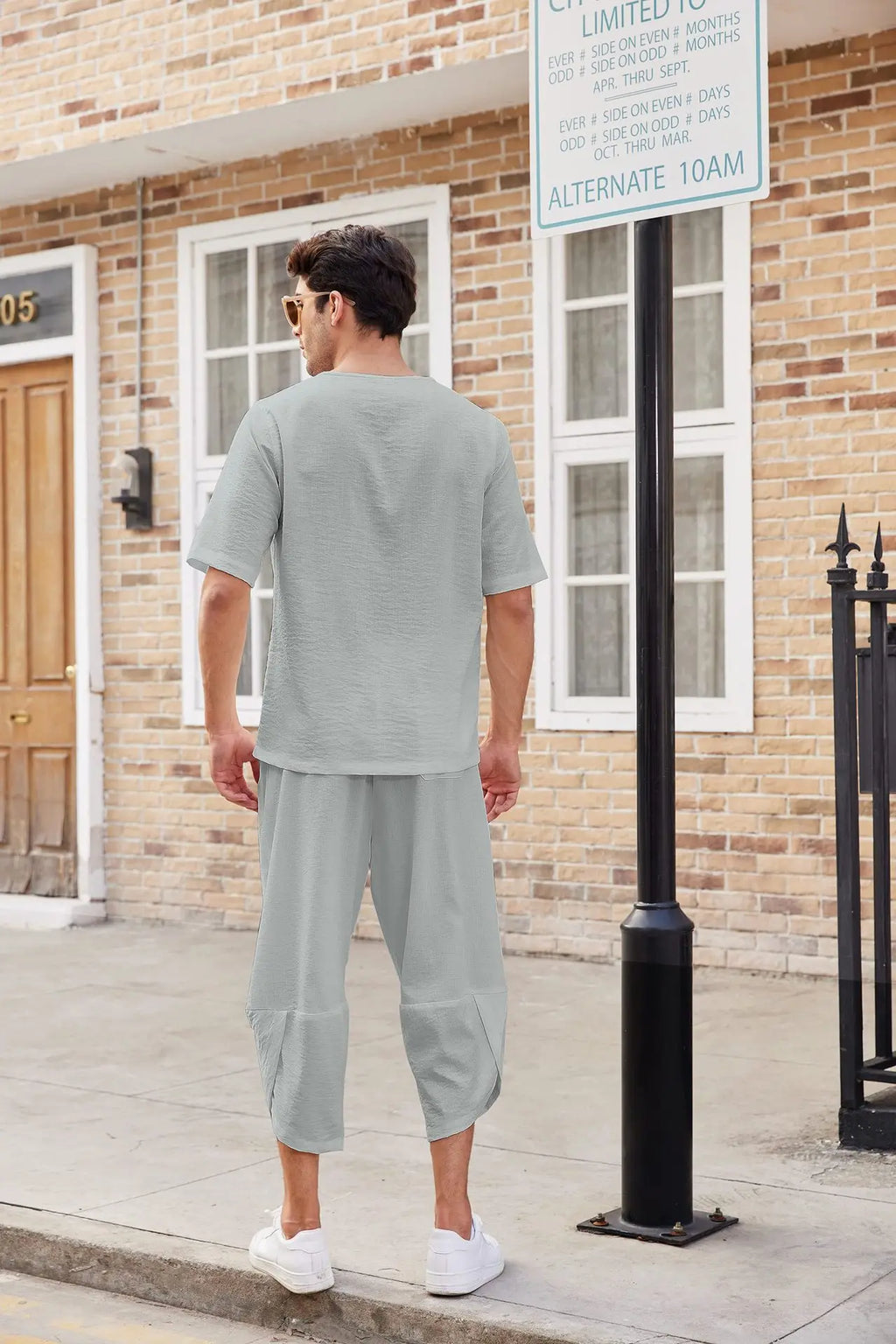 Men's Cotton Linen Short Sleeve Shirt & Shorts Set – Breathable Casual Beach Pajama 2-Piece