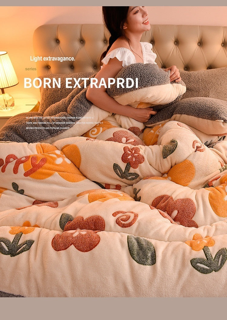 Double-Sided Lamb Fleece Winter Comforter – Thickened Velvet Warm Quilt, 5 Colors & 7 Fill Weights