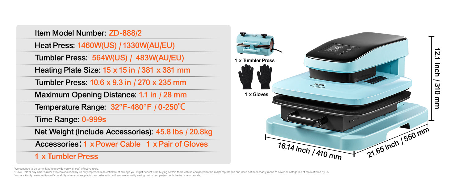 SucceBuy Auto Heat Press Machine 15x15in — Auto Release, Fast Even Heating, Sublimation T-Shirt Press