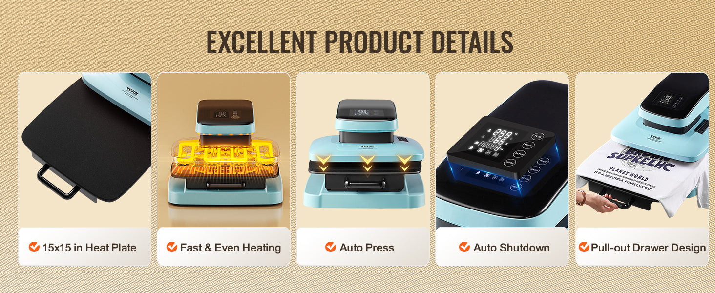 SucceBuy Auto Heat Press Machine 15x15in — Auto Release, Fast Even Heating, Sublimation T-Shirt Press