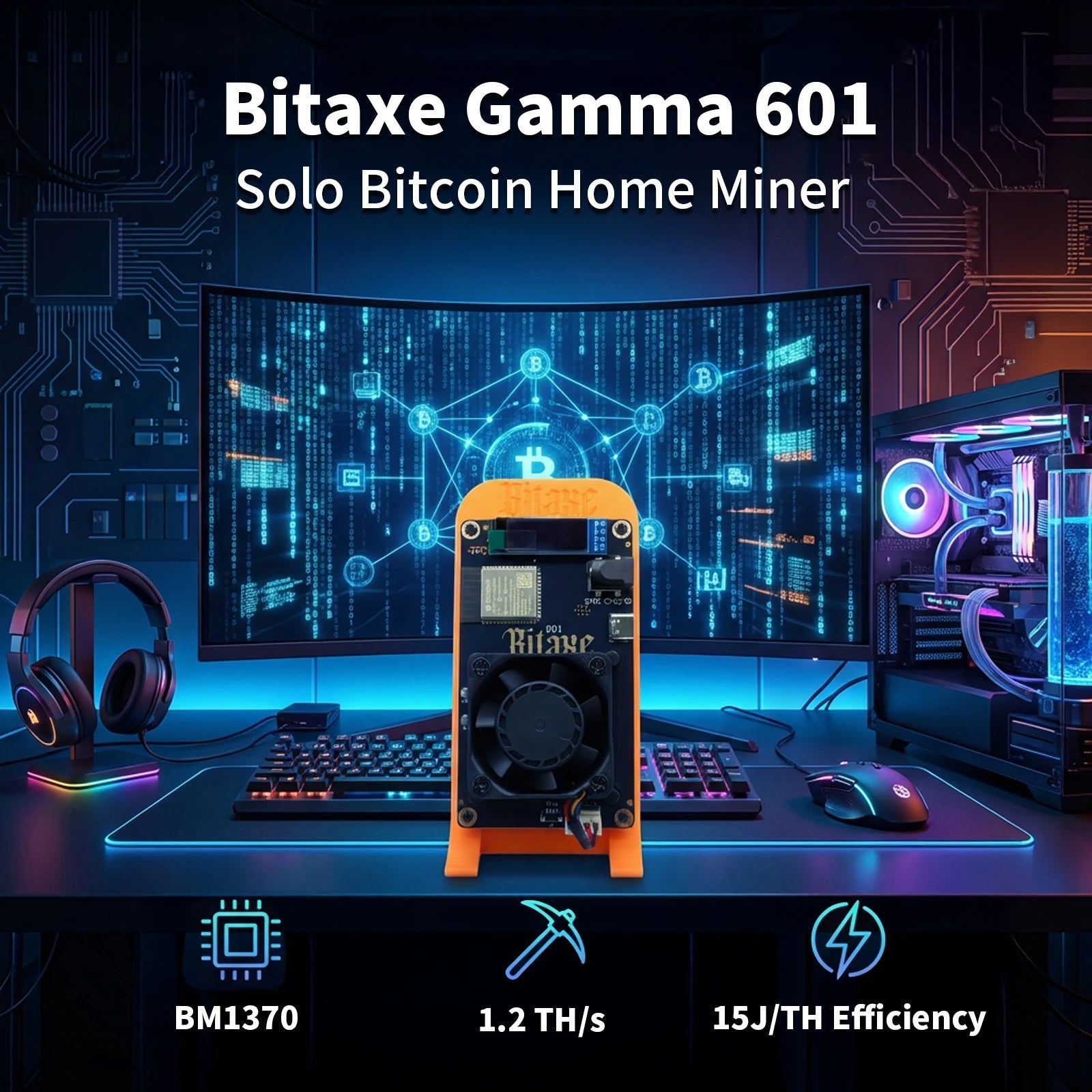 Bitaxe Gamma 601 Bitcoin Solo Miner — 1.2TH/s 18–25W BM1370 ASIC Open Source - Authority Asset Brand