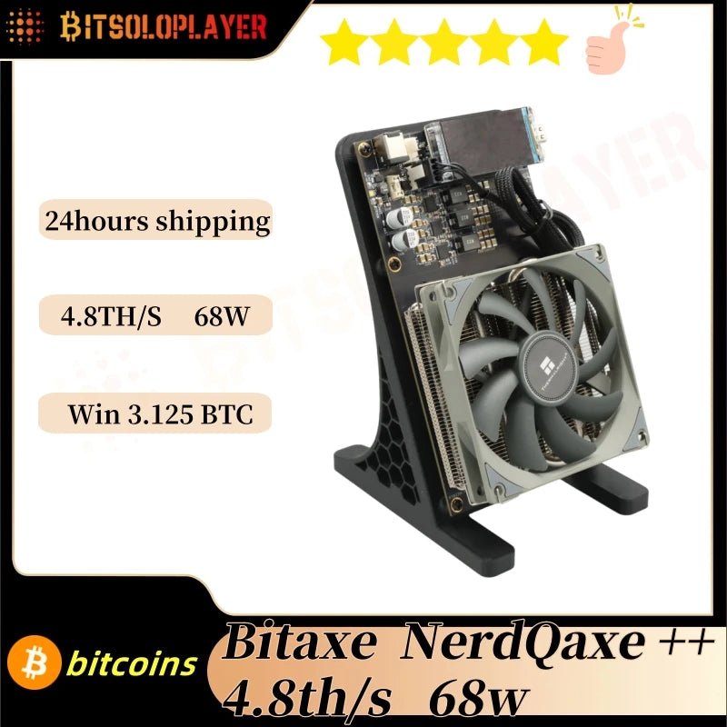 Bitaxe NerdQaxe++ Bitcoin Miner — 4.8TH/s 68W 4×BM1370 ASIC with 120W Power Supply - Authority Asset Brand