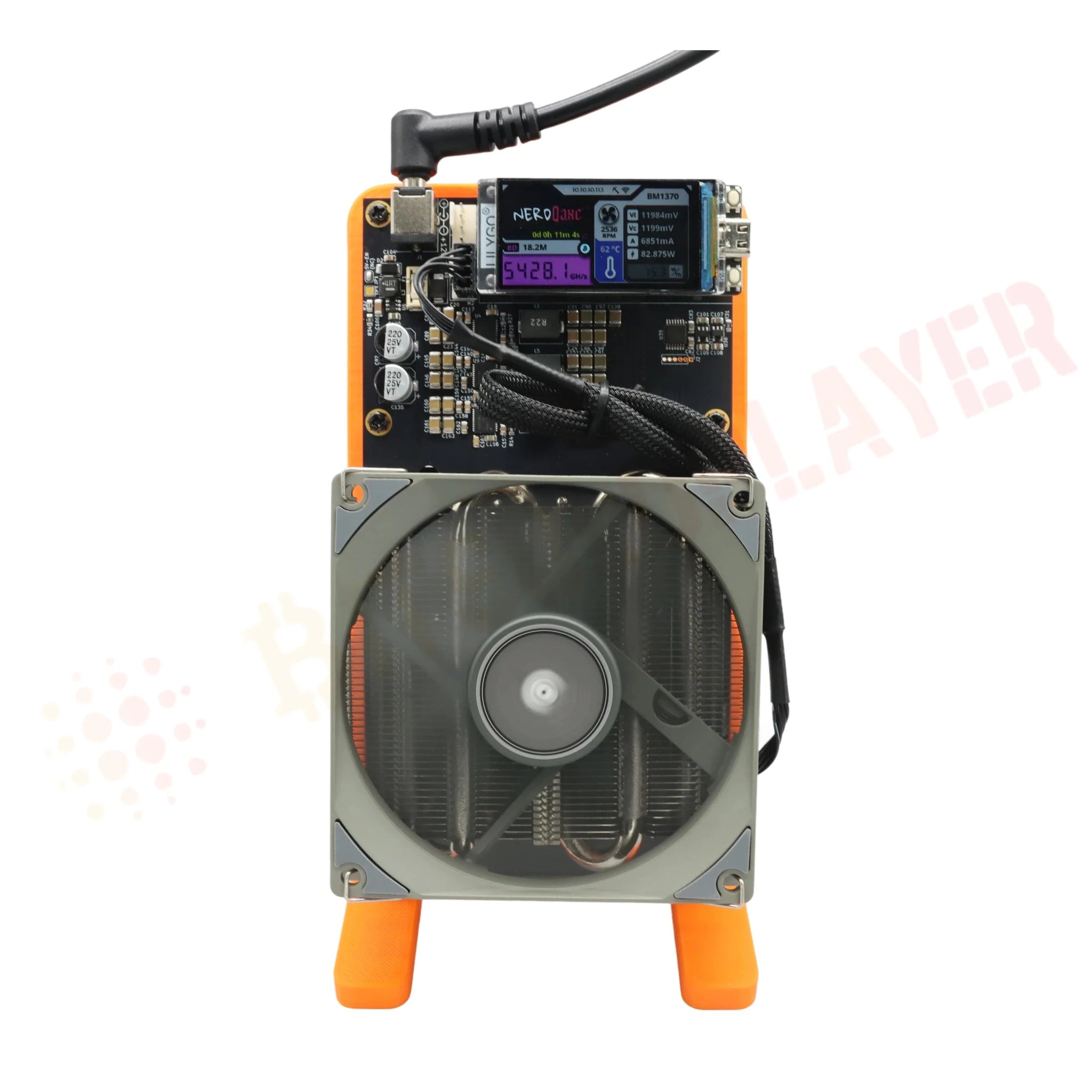 Bitaxe NerdQaxe++ Bitcoin Miner — 4.8TH/s 68W 4×BM1370 ASIC with 120W Power Supply - Authority Asset Brand