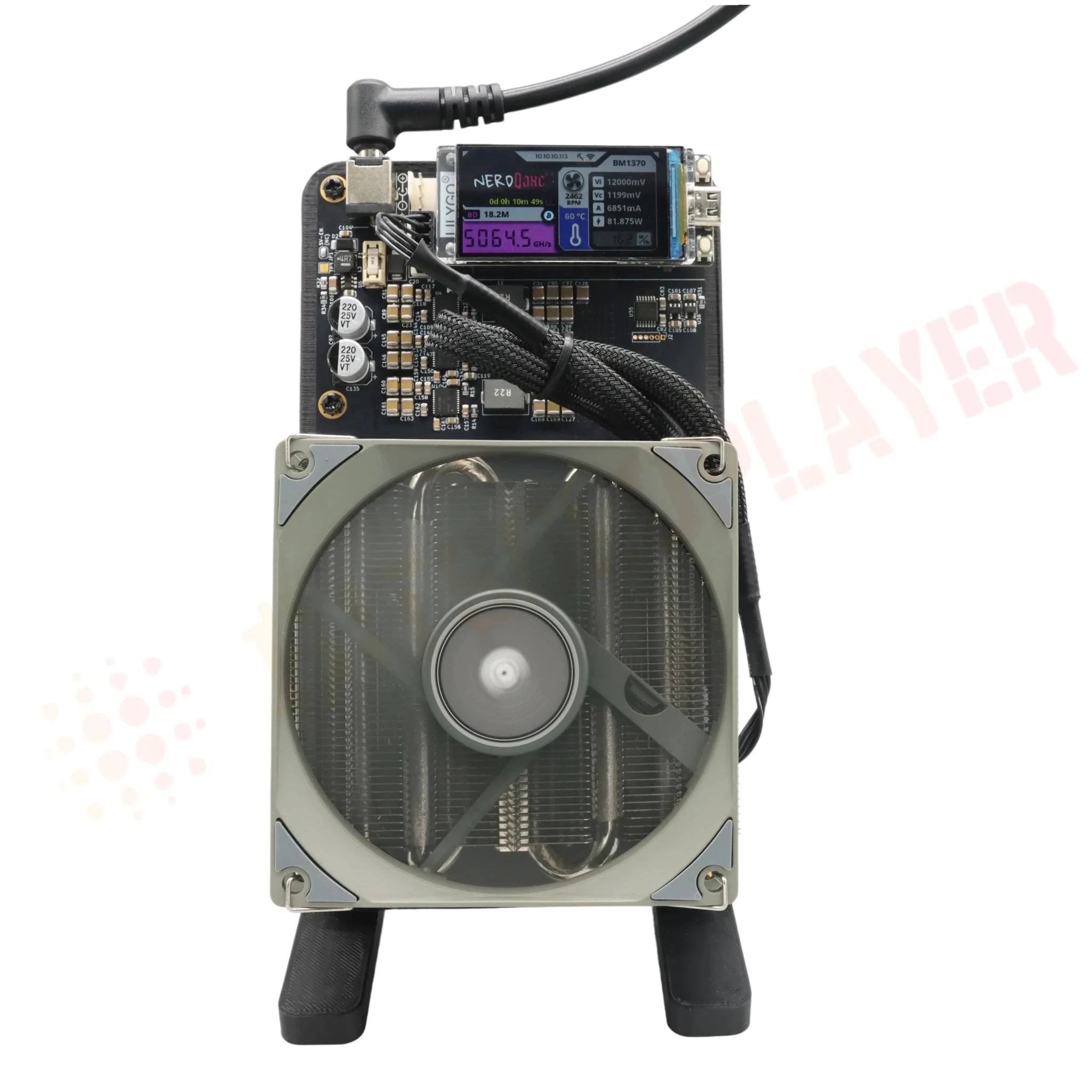 Bitaxe NerdQaxe++ Bitcoin Miner — 4.8TH/s 68W 4×BM1370 ASIC with 120W Power Supply - Authority Asset Brand