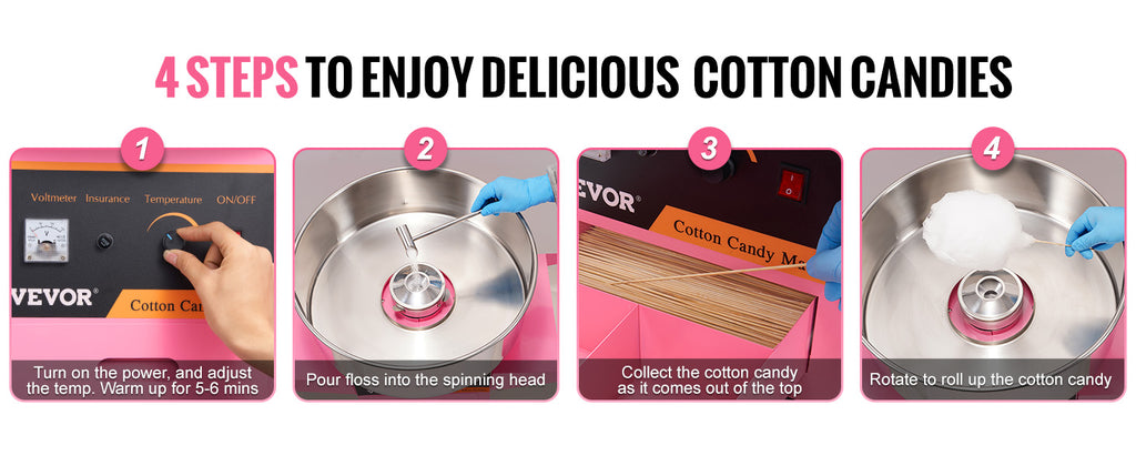 Commercial Cotton Candy Machine 1000W — Electric Floss Maker with Cart, Stainless Steel Bowl