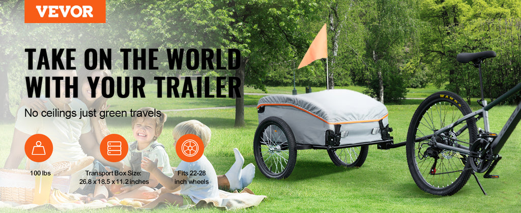 SucceBuy 100lbs Bike Cargo Trailer Foldable Bicycle Wagon Cart with Waterproof Cover & Safe Reflectors Fits 22"-28" Bike Wheel