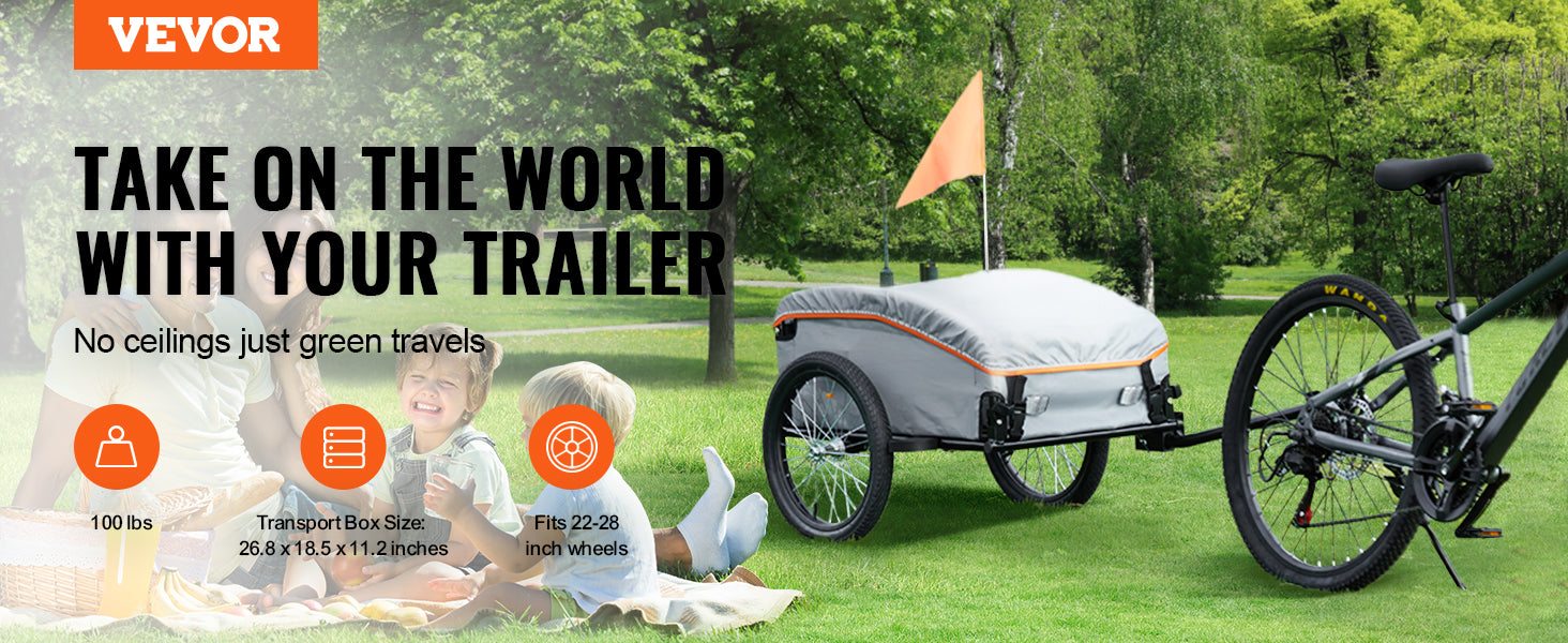 SucceBuy 100lbs Bike Cargo Trailer Foldable Bicycle Wagon Cart with Waterproof Cover & Safe Reflectors Fits 22"-28" Bike Wheel