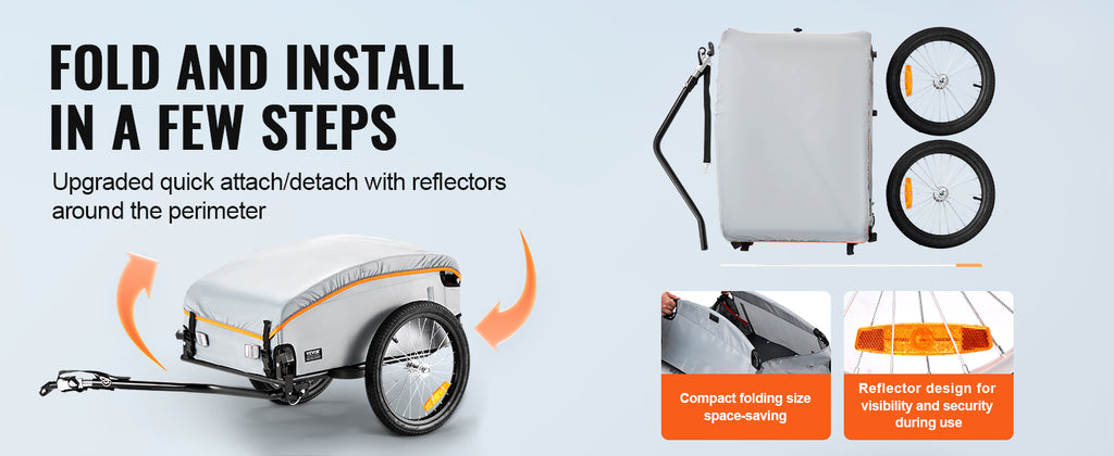 SucceBuy 100lbs Bike Cargo Trailer Foldable Bicycle Wagon Cart with Waterproof Cover & Safe Reflectors Fits 22"-28" Bike Wheel