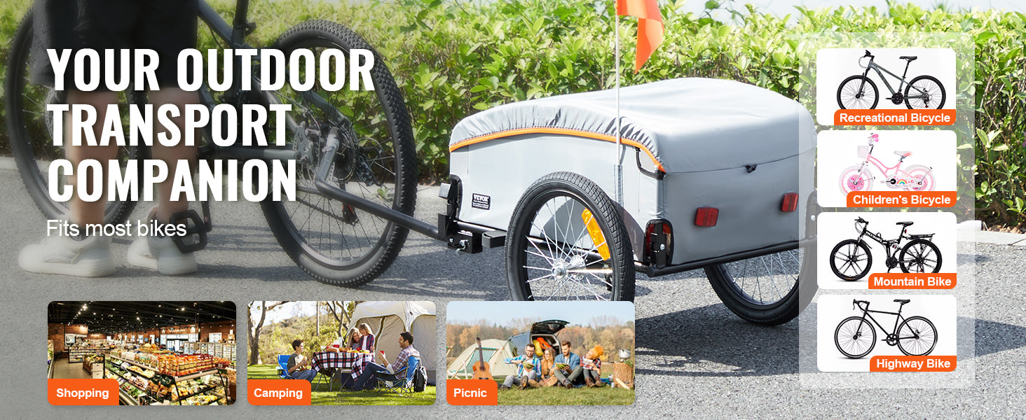 SucceBuy 100lbs Bike Cargo Trailer Foldable Bicycle Wagon Cart with Waterproof Cover & Safe Reflectors Fits 22"-28" Bike Wheel