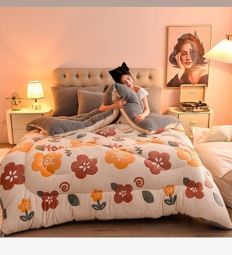 Double-Sided Lamb Fleece Winter Comforter – Thickened Velvet Warm Quilt, 5 Colors & 7 Fill Weights