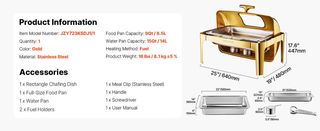 9 Qt Roll Top Chafing Dish Buffet Server — Stainless Steel Chafer with Visible Lid