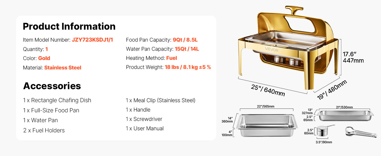 9 Qt Roll Top Chafing Dish Buffet Server — Stainless Steel Chafer with Visible Lid