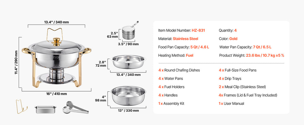 4-Pack Stainless Steel Chafing Dish Buffet Set – Full Size Catering Warmer for Parties