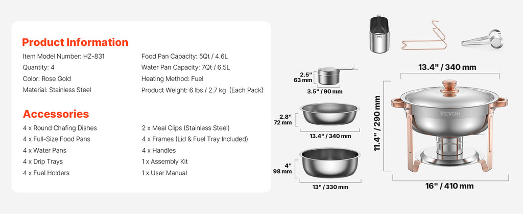 4-Pack Stainless Steel Chafing Dish Buffet Set – Full Size Catering Warmer for Parties