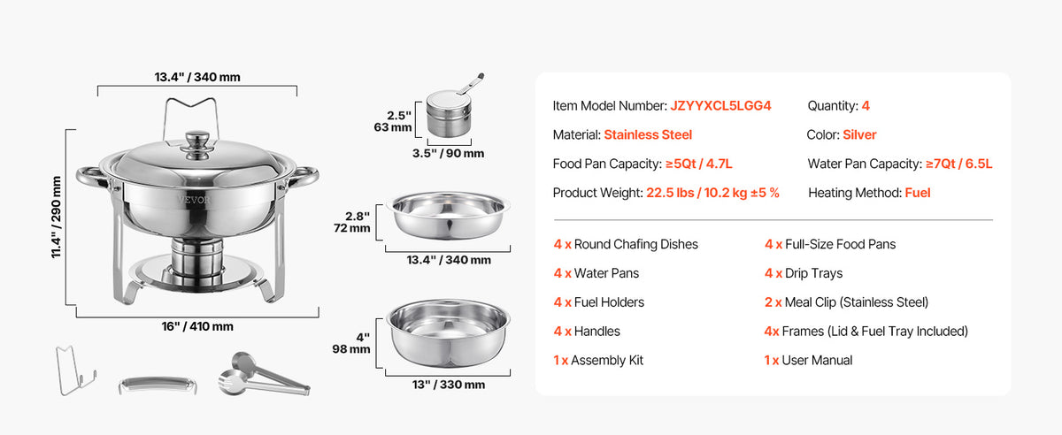 4-Pack Stainless Steel Chafing Dish Buffet Set – Full Size Catering Warmer for Parties
