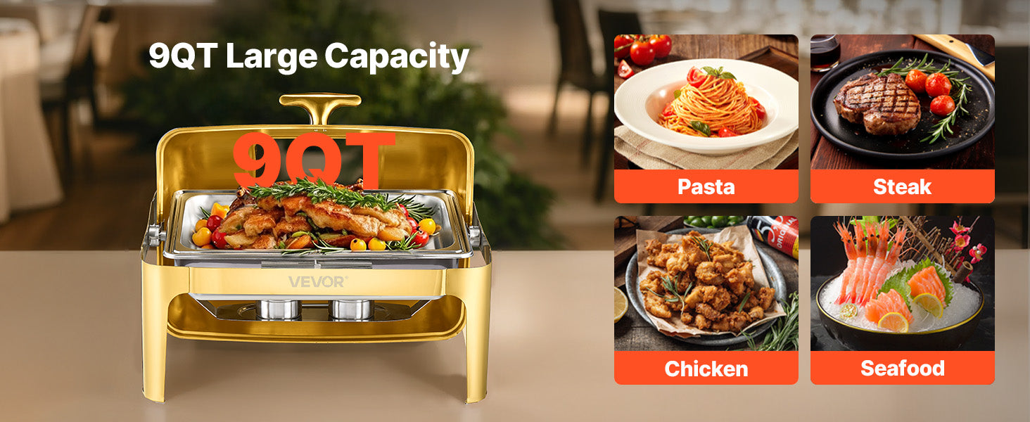 9 Qt Roll Top Chafing Dish Buffet Server — Stainless Steel Chafer with Visible Lid