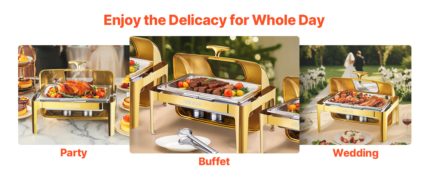 9 Qt Roll Top Chafing Dish Buffet Server — Stainless Steel Chafer with Visible Lid