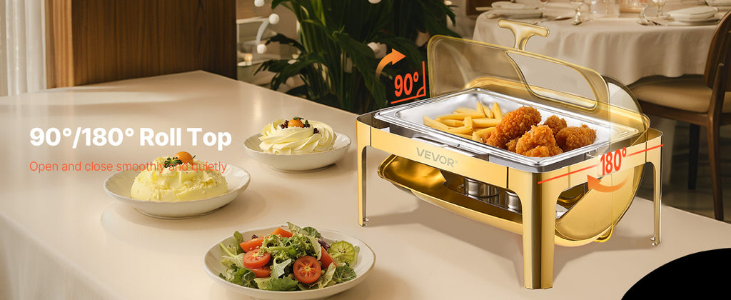 9 Qt Roll Top Chafing Dish Buffet Server — Stainless Steel Chafer with Visible Lid