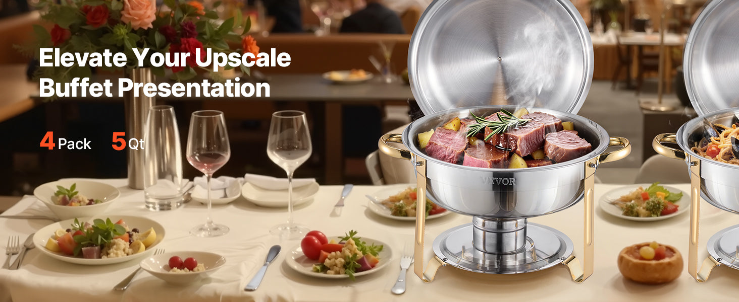 4-Pack Stainless Steel Chafing Dish Buffet Set – Full Size Catering Warmer for Parties