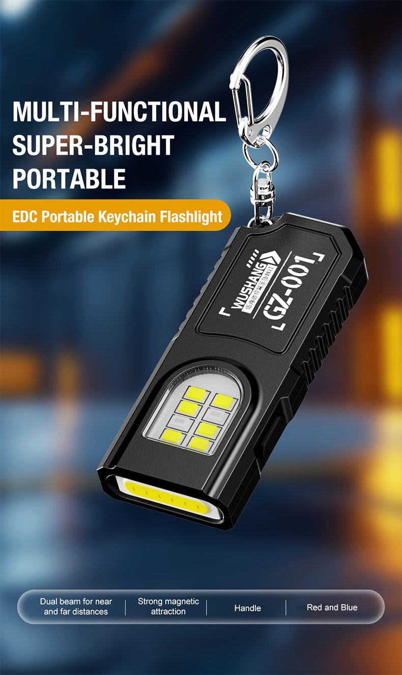 Keychain COB LED Flashlight – USB Rechargeable Mini Torch with Pen Clip & Magnetic Base