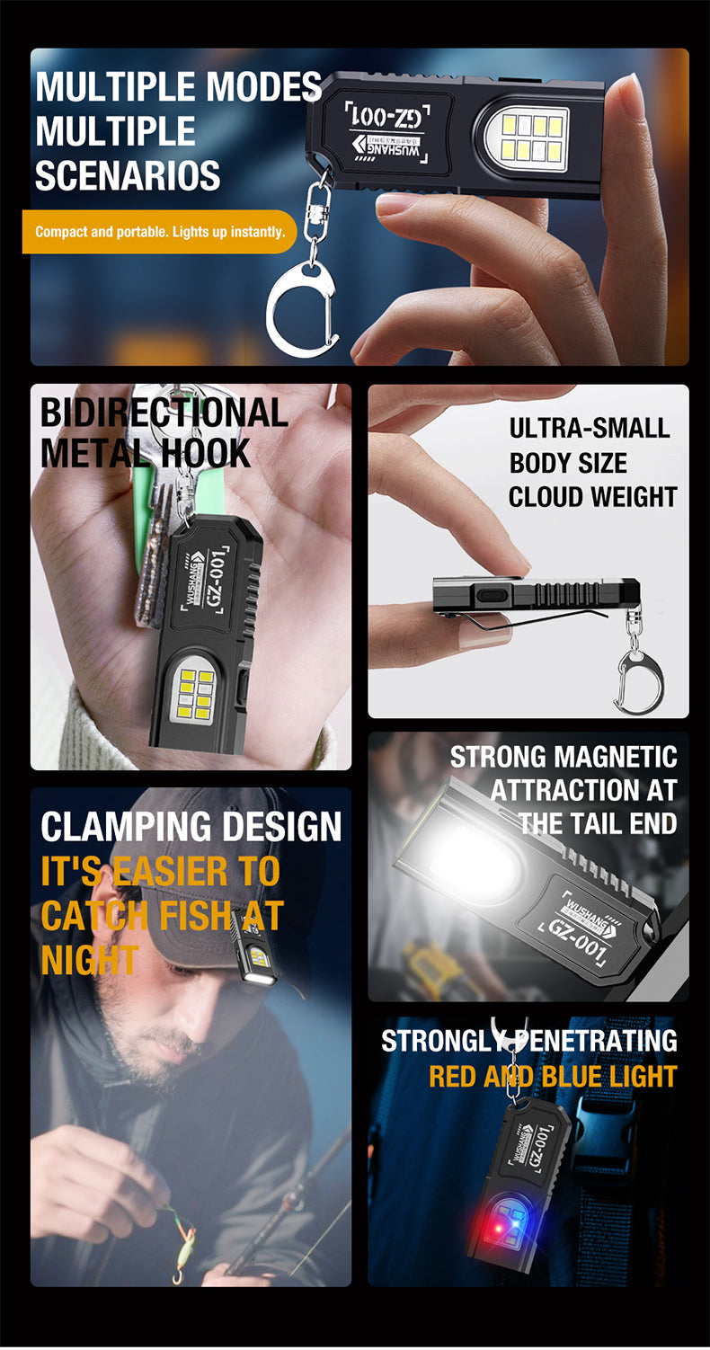 Keychain COB LED Flashlight – USB Rechargeable Mini Torch with Pen Clip & Magnetic Base