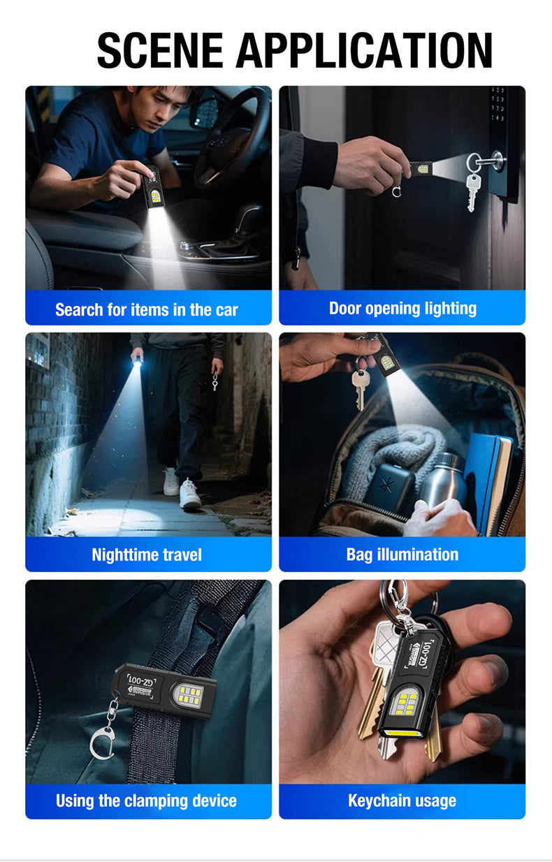 Keychain COB LED Flashlight – USB Rechargeable Mini Torch with Pen Clip & Magnetic Base