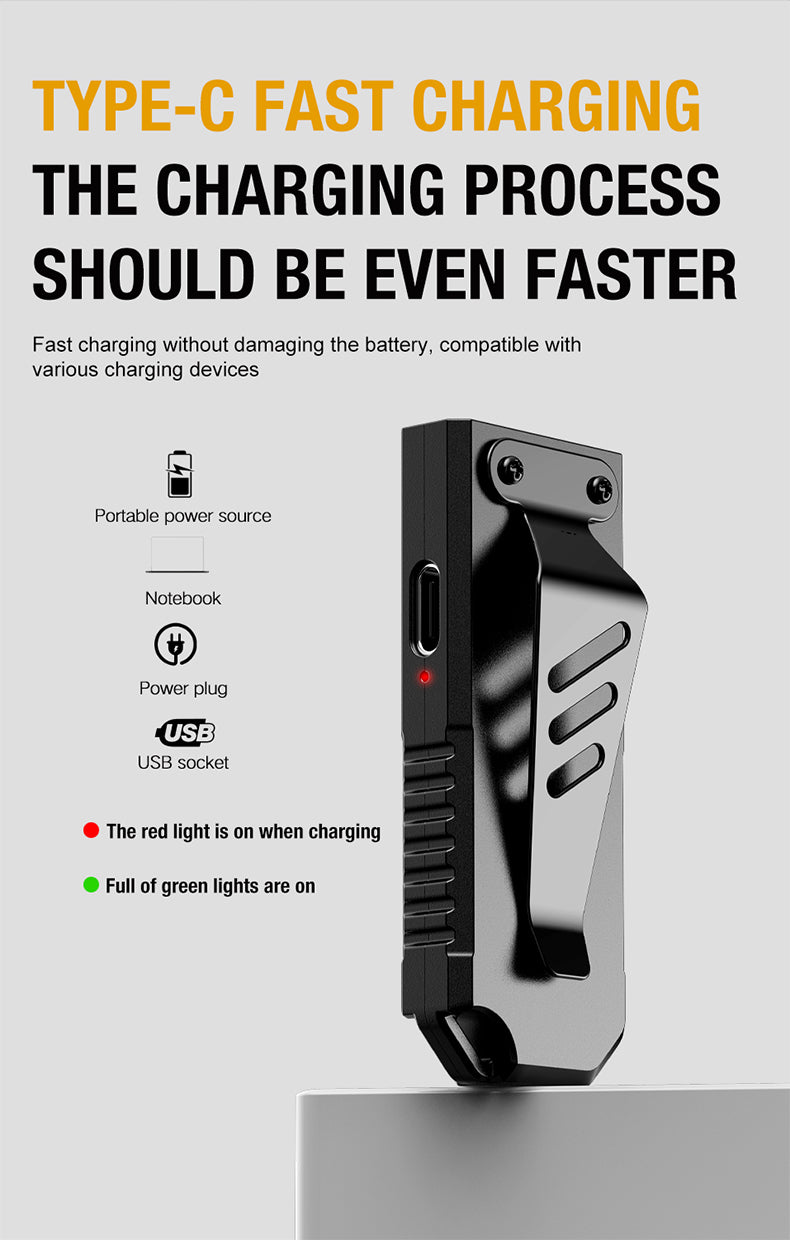 Keychain COB LED Flashlight – USB Rechargeable Mini Torch with Pen Clip & Magnetic Base