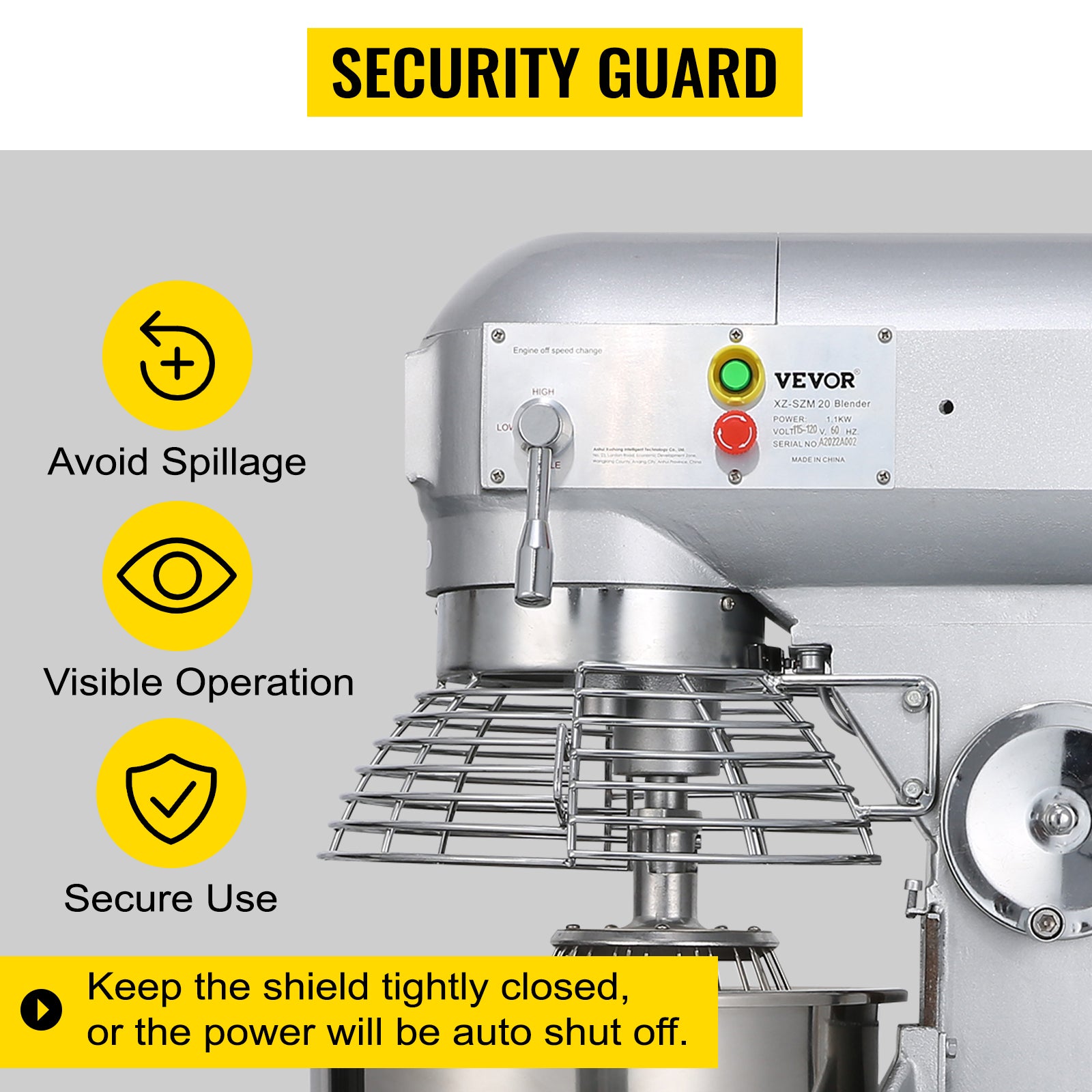 SucceBuy 10Qt 450W Commercial Food Mixer – 3-Speed, Heavy Duty Stainless Steel Whisk & Beater