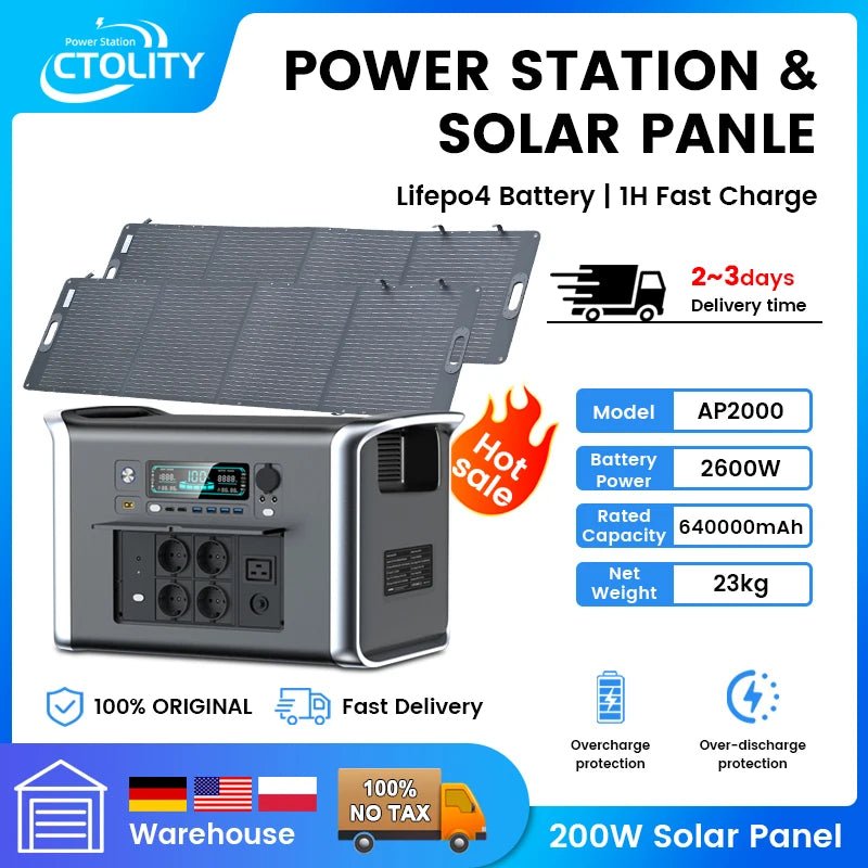 CTOLITY Portable Power Station — 1000W / 2000W LiFePO4 Solar Generator with AC Outlets - Authority Asset Brand