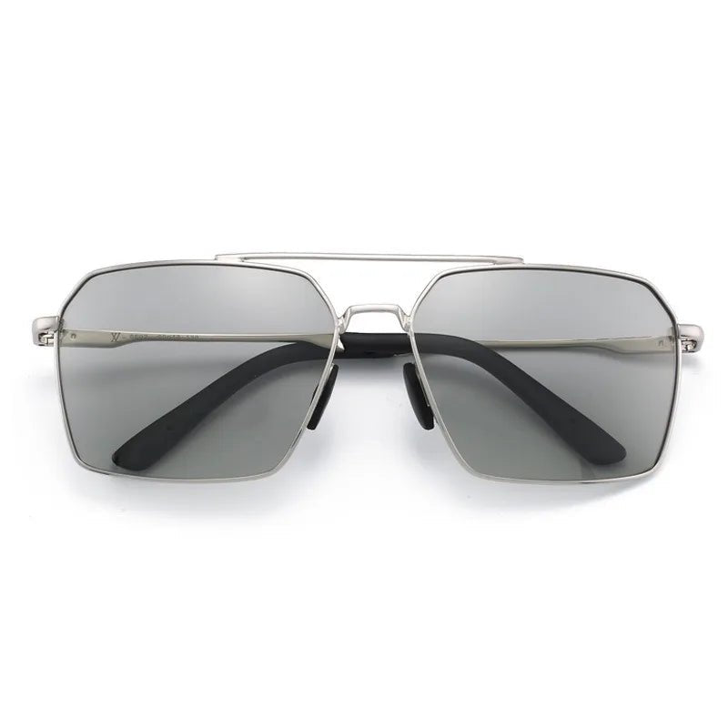 Day & Night Square Frame Polarized Sunglasses | Black Silver UV Protection Driving Glasses - Authority Asset Brand