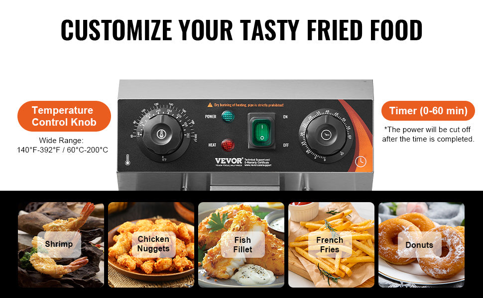 SucceBuy Commercial Electric Deep Fryer — 9.5Qt Stainless Steel Countertop Fryer with Basket, Timer & Temp Control