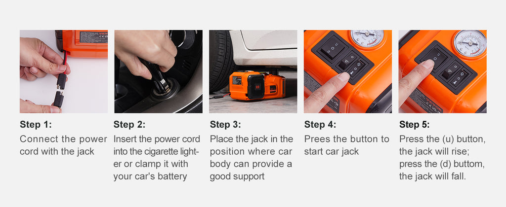 SucceBuy 5-Ton Electric Hydraulic Car Jack — Built-In Tire Inflator, LED Light, 13ft Cord for SUV, Truck & Car