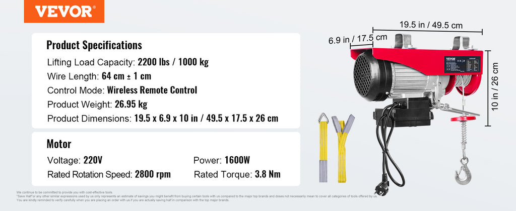 SucceBuy Electric Hoist Lifting Crane — 400-1000kg, Wireless Remote, Pure Copper Motor, CE Certified