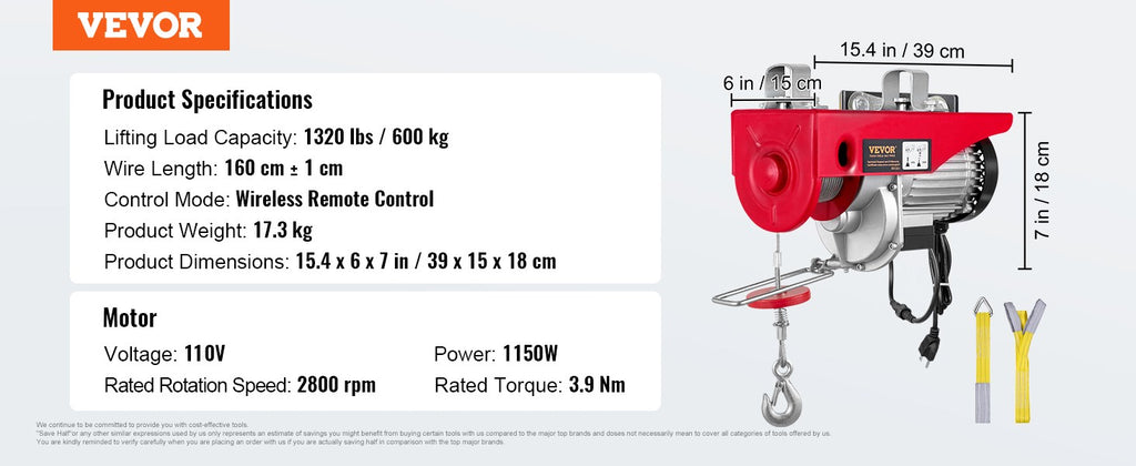 SucceBuy Electric Hoist Lifting Crane — 400-1000kg, Wireless Remote, Pure Copper Motor, CE Certified