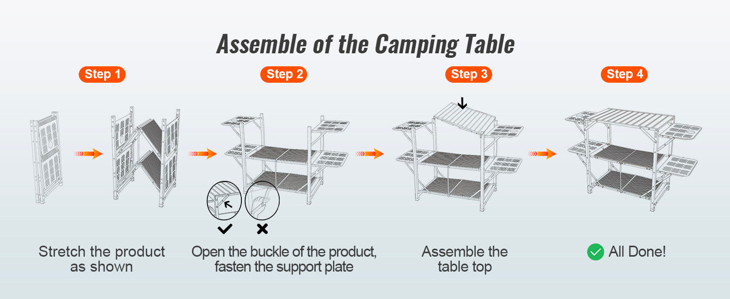 SucceBuy Folding Camping Kitchen Table — Portable Aluminum Cook Station for Outdoor BBQ & Picnics