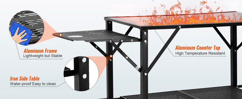 SucceBuy Folding Camping Kitchen Table — Portable Aluminum Cook Station for Outdoor BBQ & Picnics