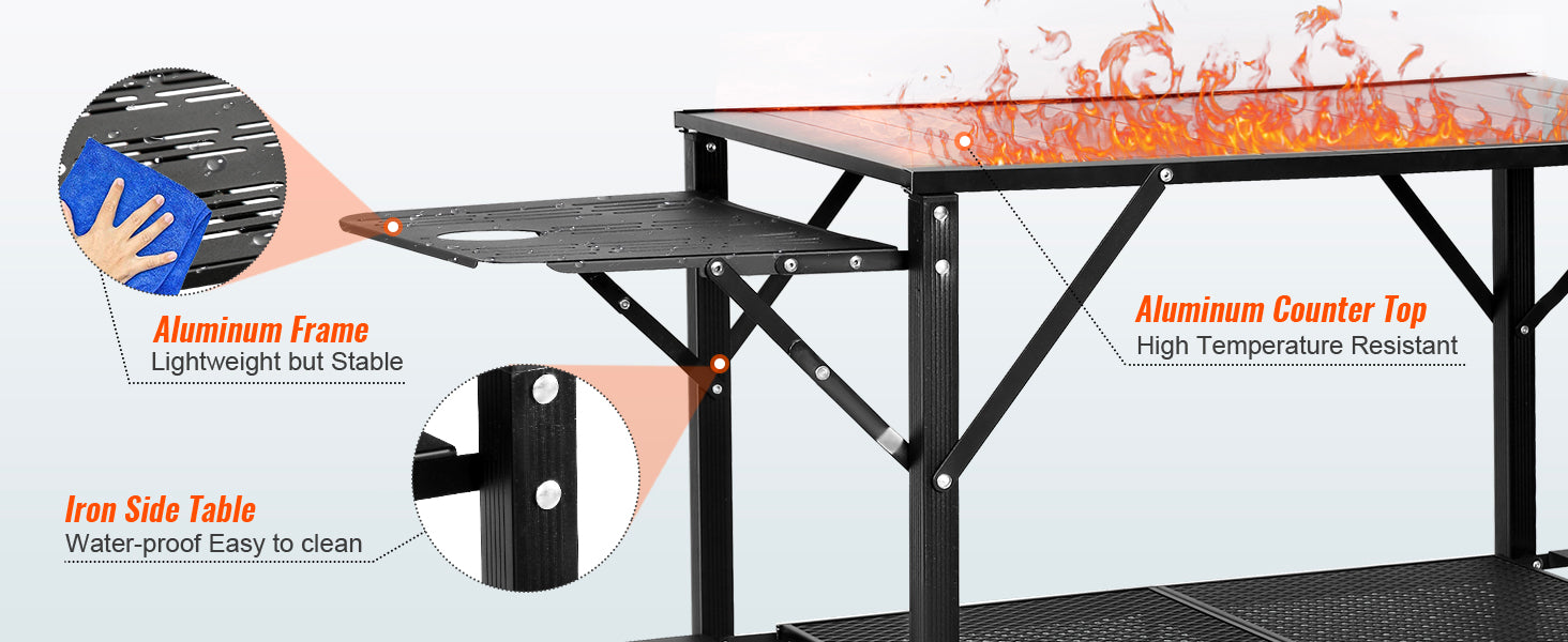 SucceBuy Folding Camping Kitchen Table — Portable Aluminum Cook Station for Outdoor BBQ & Picnics