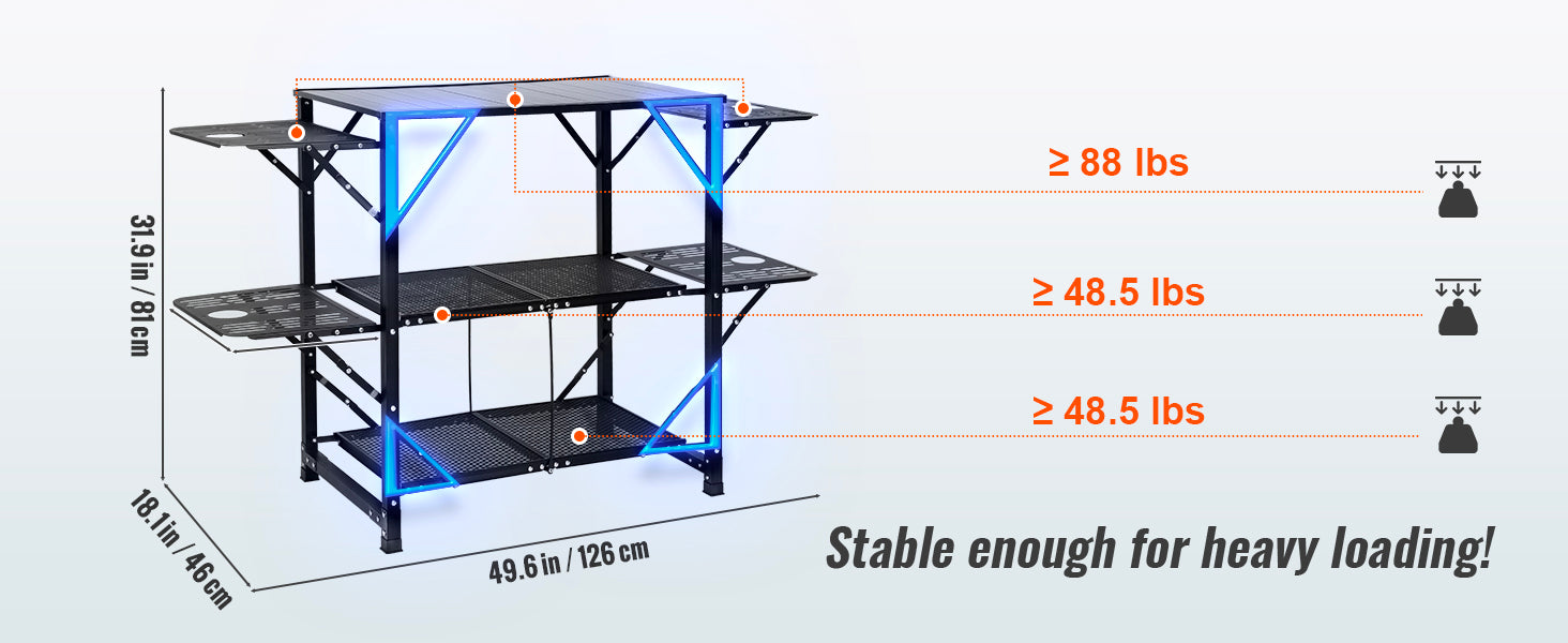 SucceBuy Folding Camping Kitchen Table — Portable Aluminum Cook Station for Outdoor BBQ & Picnics