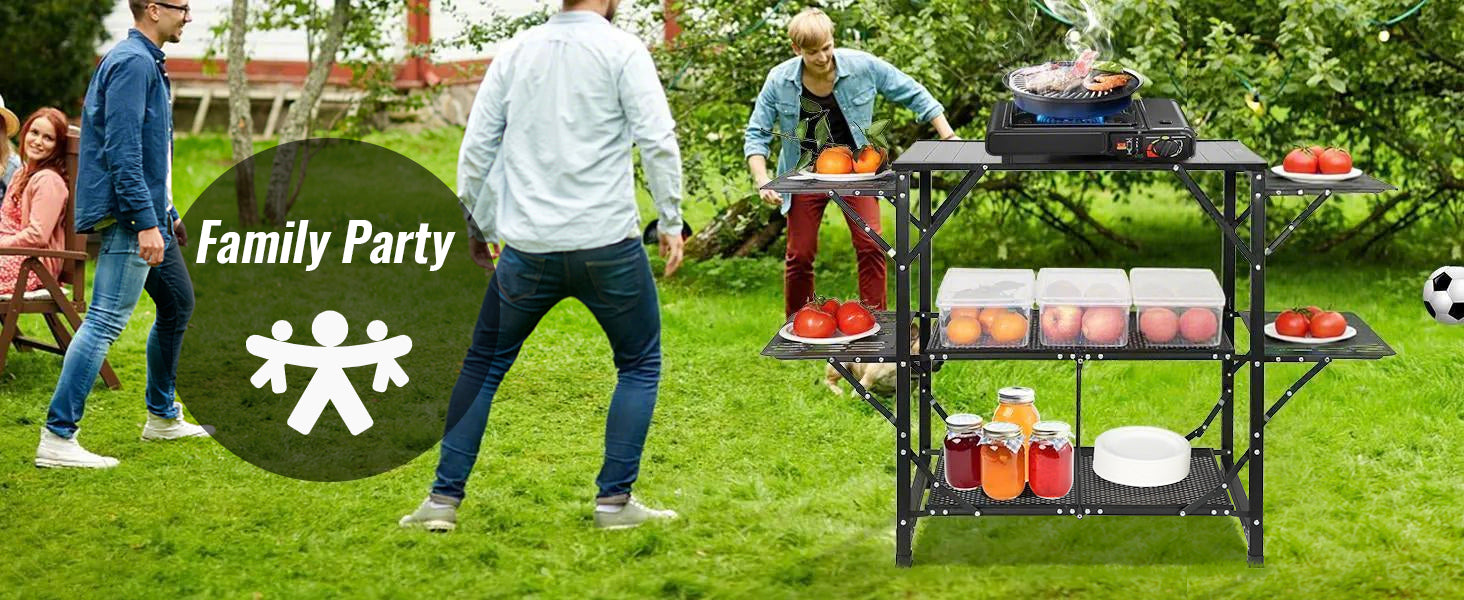 SucceBuy Folding Camping Kitchen Table — Portable Aluminum Cook Station for Outdoor BBQ & Picnics