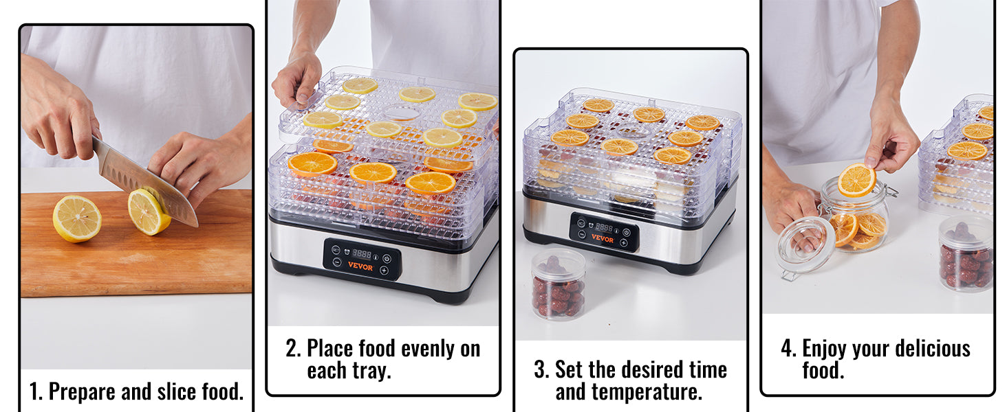 5-Tray Food Dehydrator 300W — Stainless Steel with Digital Timer & Adjustable Temperature