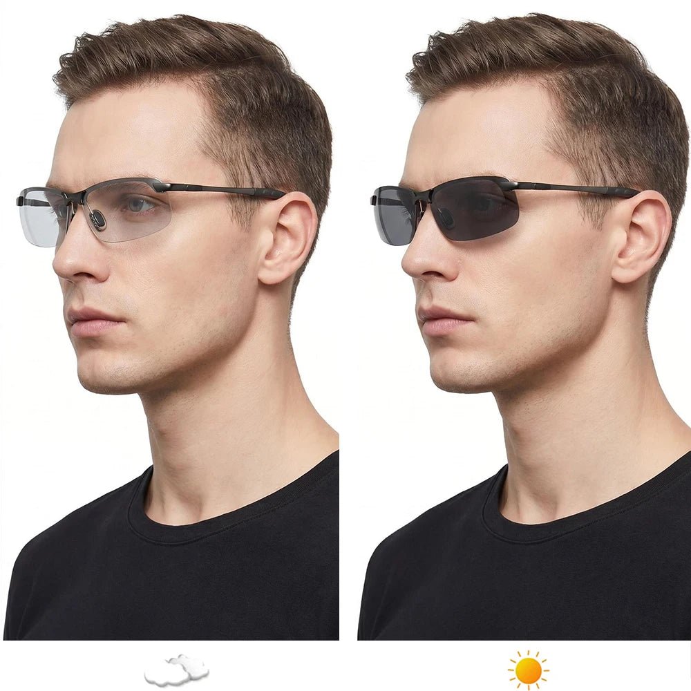 Half-Frame Photochromic Polarized Sunglasses | Vintage Metal Night Vision Driving Shades - Authority Asset Brand