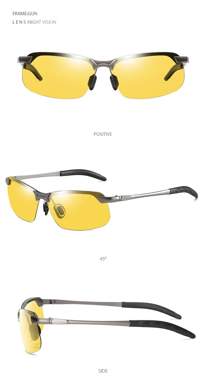Half-Frame Photochromic Polarized Sunglasses | Vintage Metal Night Vision Driving Shades - Authority Asset Brand