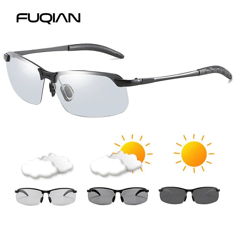 Half-Frame Photochromic Polarized Sunglasses | Vintage Metal Night Vision Driving Shades - Authority Asset Brand