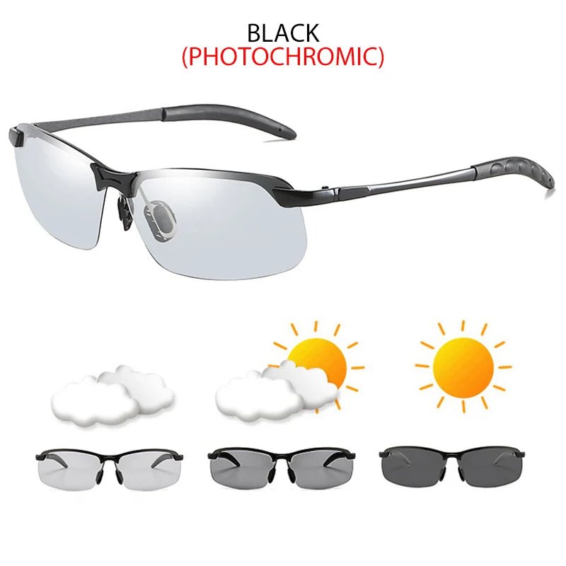 Half-Frame Photochromic Polarized Sunglasses | Vintage Metal Night Vision Driving Shades - Authority Asset Brand