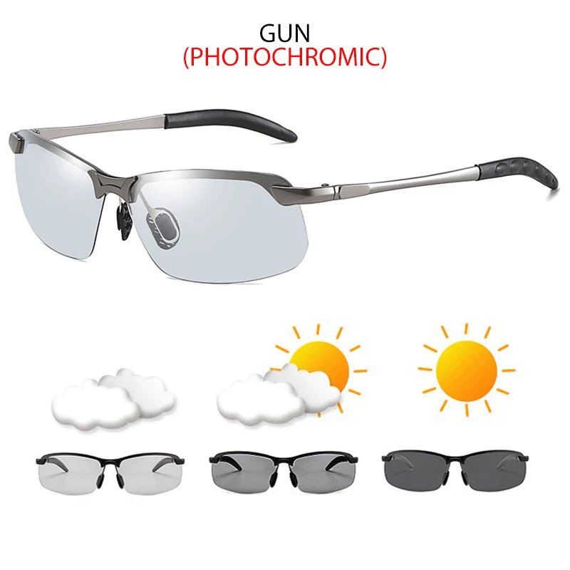 Half-Frame Photochromic Polarized Sunglasses | Vintage Metal Night Vision Driving Shades - Authority Asset Brand