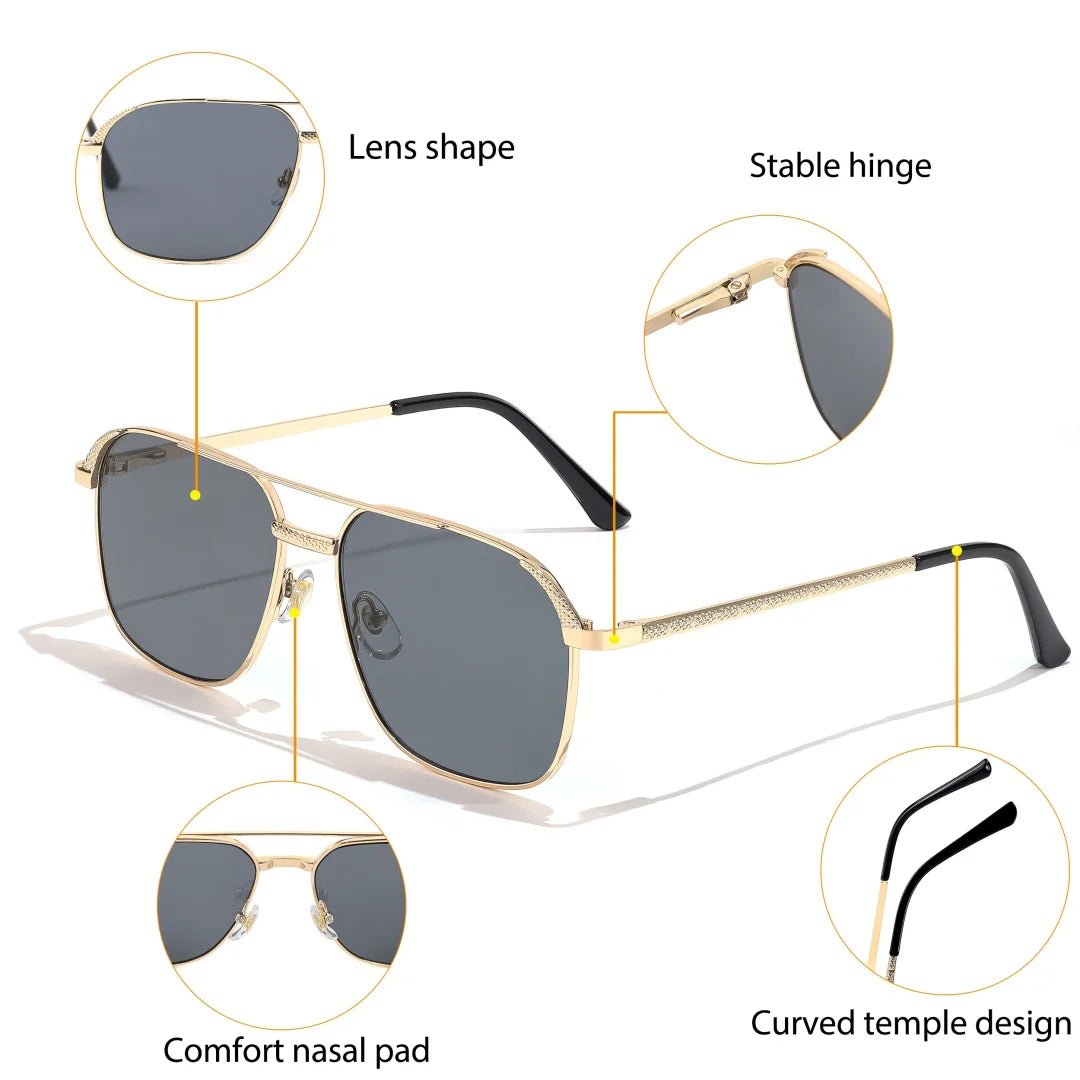 HBK Unisex Retro Double-Bridge Sunglasses | Vintage Reflective Lens UV400 Luxury Metal Frame - Authority Asset Brand