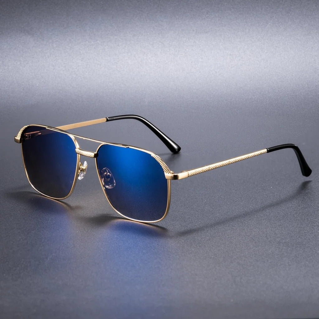 HBK Unisex Retro Double-Bridge Sunglasses | Vintage Reflective Lens UV400 Luxury Metal Frame - Authority Asset Brand