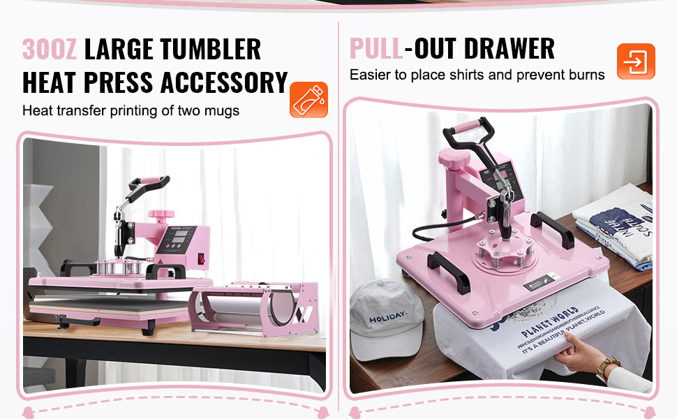 SucceBuy 8-in-1 Heat Press Machine — 360° Swing Away, 12x15" or 15x15", T-Shirts, Mugs, Hats & Plates